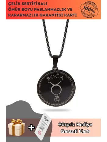 Boğa Burcu Kolyesi Unisex Çelik Kolye Siyah Polo Zincir Cklbogabrc1-syh