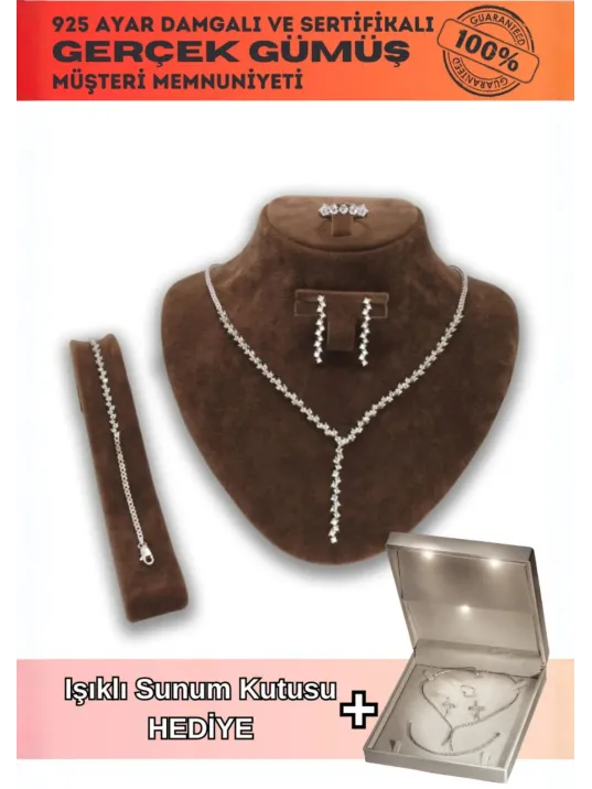 Alin Bayan Gümüş Su Yolu Set - Kolye, Bileklik, Küpe, Yüzük