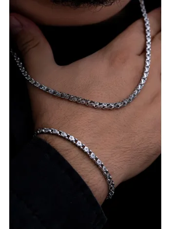 Erkek Çelik Kolye Bileklik Set - Pullu Model Çelik Kolye Bileklik Set