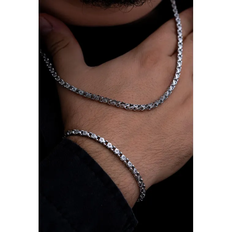Erkek Çelik Kolye Bileklik Set - Pullu Model Çelik Kolye Bileklik Set Erkek Çelik Kolye Bileklik Set - Pullu Model Çelik Kolye Bileklik Set