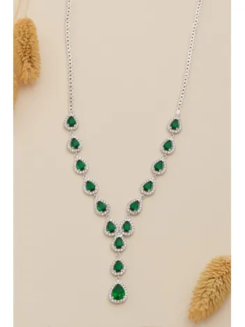 Kadın Gümüş Kolye - Sera Zümrüt Damla Taşlı 925 Ayar Kadın Kolye