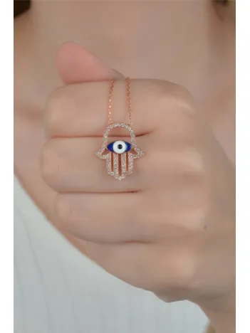 Kadın Gümüş Kolye - Mineli Göz İşlemeli Kadın Rose Kolye