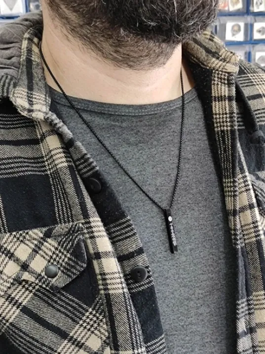 Spotify Şarkı Kodlu Çelik Siyah Bar Çubuk Kolye Blok Zincir CKLSPOTYKLY-SYH