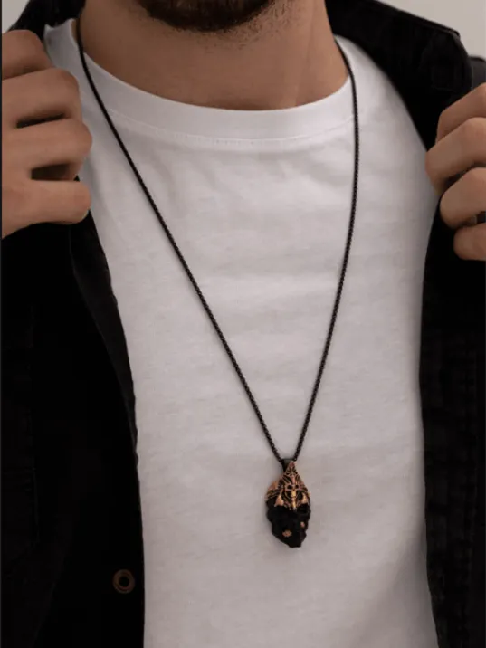 Erkek Kolye - Büyücü Kurukafa Model Erkek Çelik Kolye - 316 L Paslanmaz Çelik