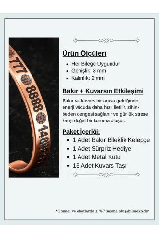 Saf Bakır Bileklik Silinmez Melek Sayı Sekansları Aşk Para Sağlık Metal Kutu Taş Her Bileğe Uyar