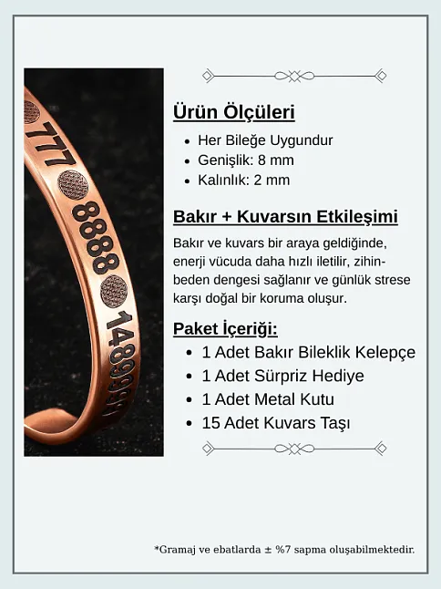 Saf Bakır Bileklik Silinmez Melek Sayı Sekansları Aşk Para Sağlık Metal Kutu Taş Her Bileğe Uyar