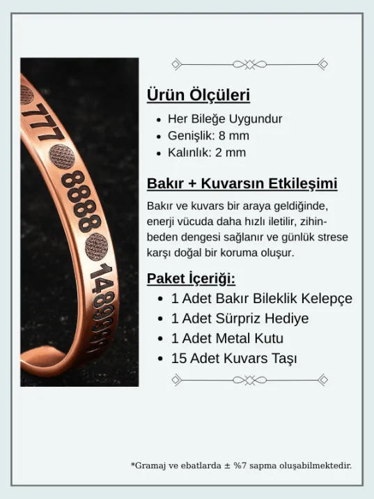 Saf Bakır Bileklik Silinmez Melek Sayı Sekansları Aşk Para Sağlık Metal Kutu Taş Her Bileğe Uyar