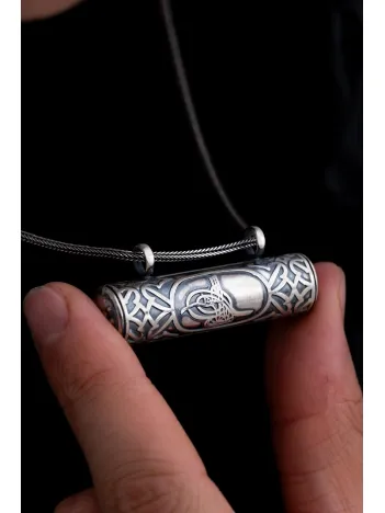 Gümüş Muskalık Cevşen Silindir Büyük Boy Erkek Kolye