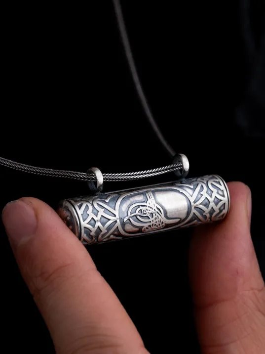 Gümüş Muskalık Cevşen Silindir Büyük Boy Erkek Kolye