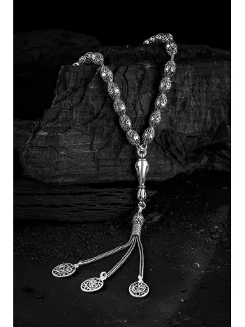 Erkek Tesbih - Letafet Oksitli 925 Ayar Gümüş Erkek Tespih Orta Boy 25gr