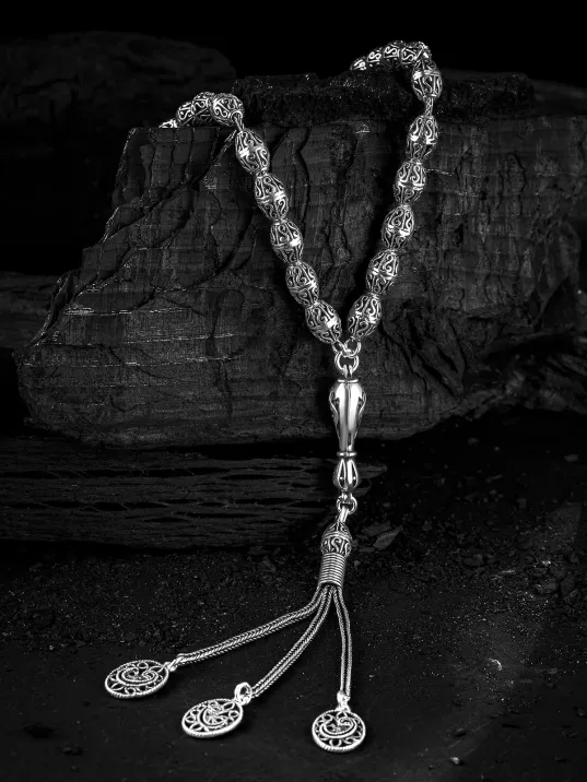 Erkek Tesbih - Letafet Oksitli 925 Ayar Gümüş Erkek Tespih Orta Boy 25gr