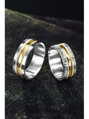 Erkek Kadın Gümüş Alyans - Altın Geçişli 925 Ayar Erkek Kadın Yüzük Erkek Kadın Gümüş Alyans - Altın Geçişli 925 Ayar Erkek Kadın Yüzük