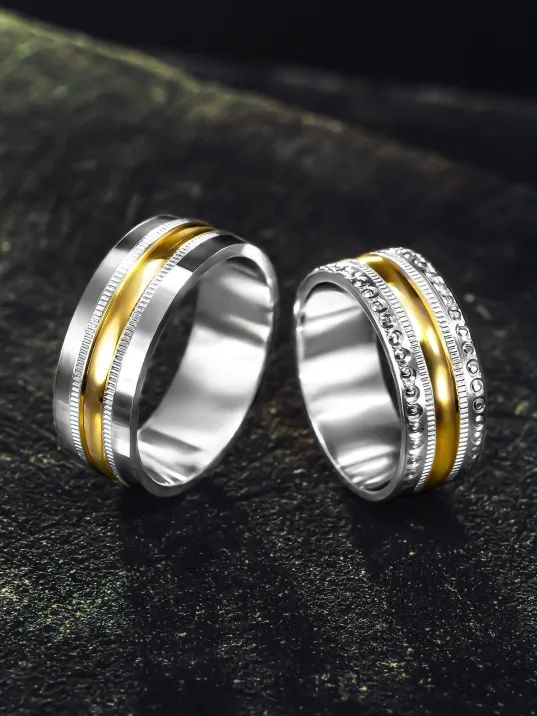 Erkek Kadın Gümüş Alyans - Altın Geçişli 925 Ayar Erkek Kadın Yüzük