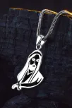 925 Ayar Gümüş Siyah Hz. Ali Motifli Zülfikar Kılıcı Tasarımlı Tilki Kuyruğu Kolye