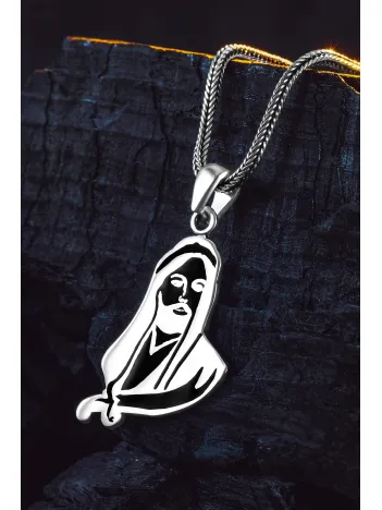 925 Ayar Gümüş Siyah Hz. Ali Motifli Zülfikar Kılıcı Tasarımlı Tilki Kuyruğu Kolye