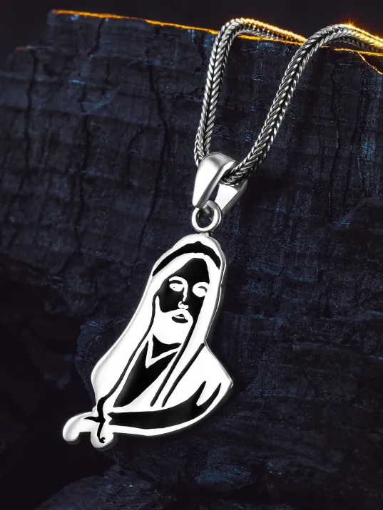 925 Ayar Gümüş Siyah Hz. Ali Motifli Zülfikar Kılıcı Tasarımlı Tilki Kuyruğu Kolye