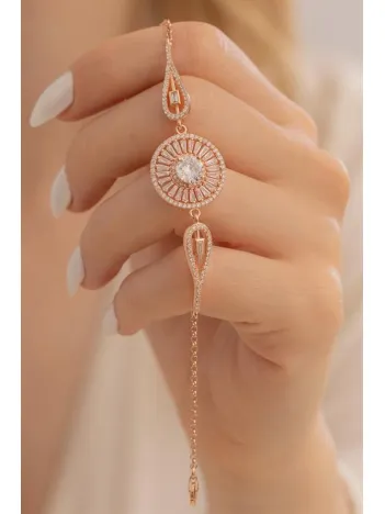 Kadın Bileklik- Gümüş Rose Renk Baget taşlı Kadın Bileklik