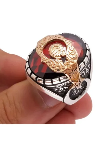 Altın Yaldızlı Ay Yıldız Gümüş Erkek Yüzük