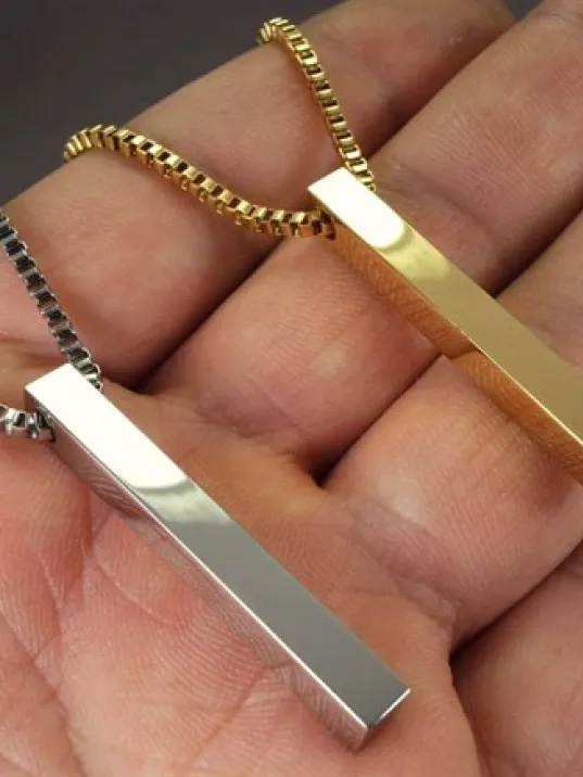 OttoMan Çelik Blok İsim Yazılan Çubuk Erkek Bayan Çelik Zincir Kolye