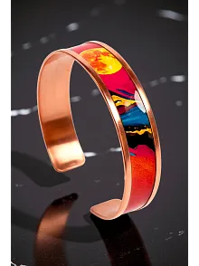 Kadın Bakır Bileklik - Sun Love Model Özel Baskı Bileklik Kelepçe Metal Kutu Ve Doğal Taşlar