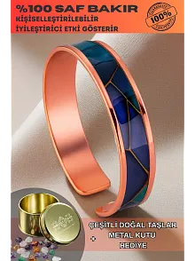 Kadın Bakır Bileklik - Diana Model Özel Baskı Metal Kutu Ve Doğal Taşlar
