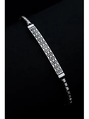 Erkek Gümüş Bileklik - Küp Zincir Baklava Desen Gümüş Bileklik