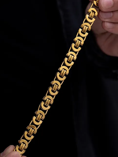 Altın Kaplama Erkek Bileklik Paslanmaz Çelik Desenli