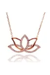 Bayan 925 Ayar Gümüş Roze Zirkon Taşlı Lotus Kolye GKLROSLOTUS