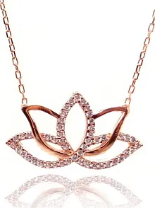 Bayan 925 Ayar Gümüş Roze Zirkon Taşlı Lotus Kolye GKLROSLOTUS