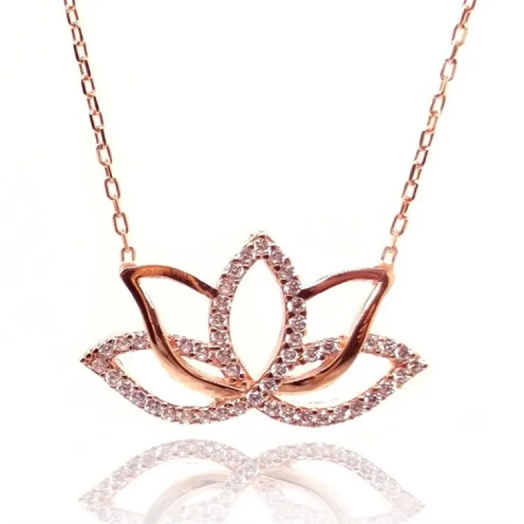 Bayan 925 Ayar Gümüş Roze Zirkon Taşlı Lotus Kolye GKLROSLOTUS Bayan 925 Ayar Gümüş Roze Zirkon Taşlı Lotus Kolye GKLROSLOTUS