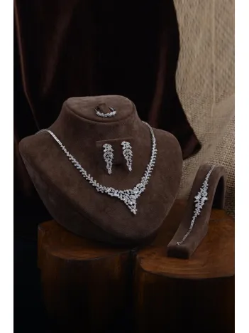 Balın Bayan Zirkon Taşlı Gümüş Su Yolu Set - Kolye, Bileklik, Küpe, Yüzük