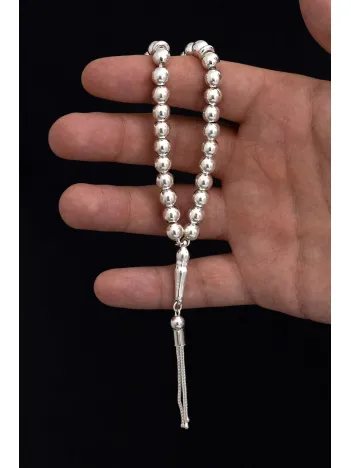 Gümüş Tespih Düz Küre Orta Boy 21gr