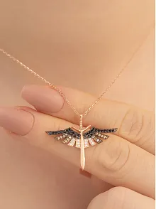 Kadın Gümüş Kolye - Kadın Mikail Kılıcı Rose Renk Model Gümüş Kolye