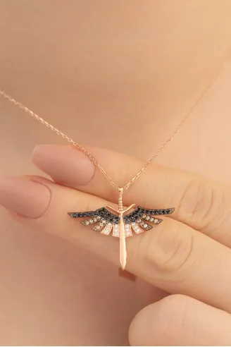 Kadın Gümüş Kolye - Kadın Mikail Kılıcı Rose Renk Model Gümüş Kolye