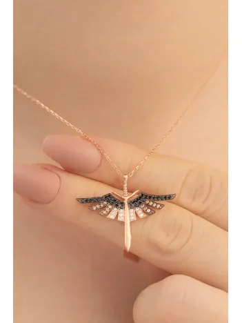 Kadın Gümüş Kolye - Kadın Mikail Kılıcı Rose Renk Model Gümüş Kolye