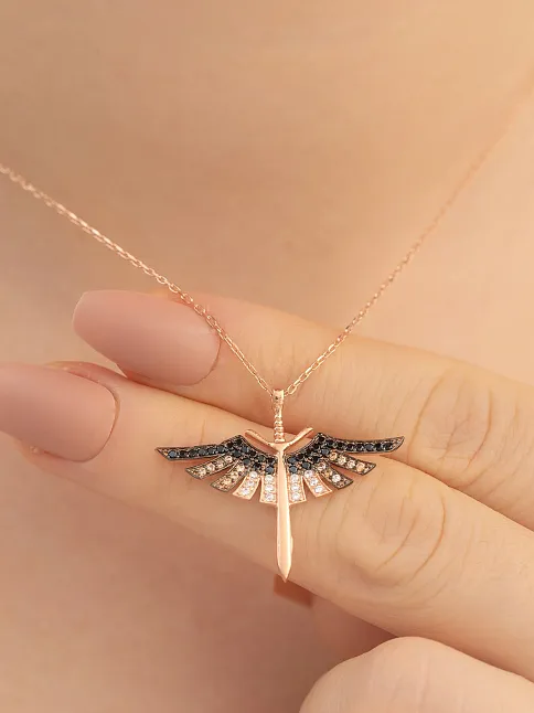 Kadın Gümüş Kolye - Kadın Mikail Kılıcı Rose Renk Model Gümüş Kolye