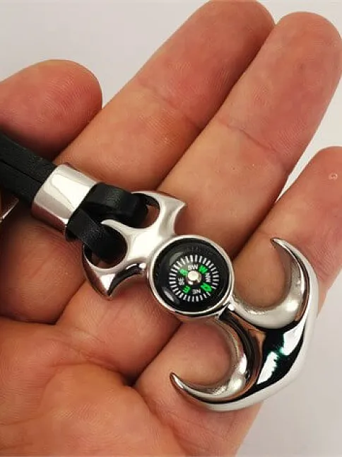 Pusulalı Çapalı Büyük Boy Deri Çelik Erkek Bileklik Pusulalı Çapalı Büyük Boy Deri Çelik Erkek Bileklik