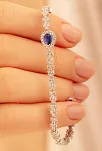Kadın Gümüş Bileklik - Safir Taşlı Damla Model Zirkon Süslemeli Kadın Bileklik