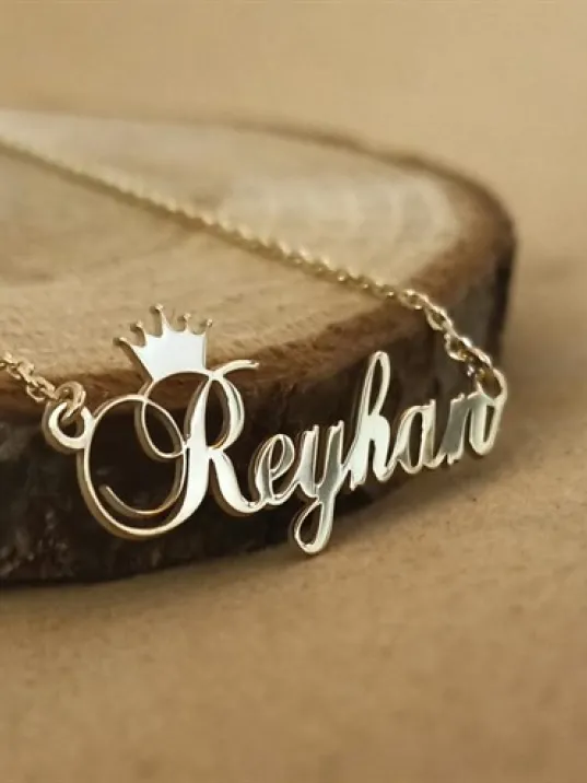 Kişiye Özel Kral Taç Imza Isim Yazılan Altın Renk Gümüş Kolye Zincir Gklaltısımt