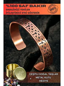 Kadın Erkek Saf Bakır Bileklik Kalın Zevahir Model Metal Kutu Doğal Taşlar Bakır Kelepçe Bilezik
