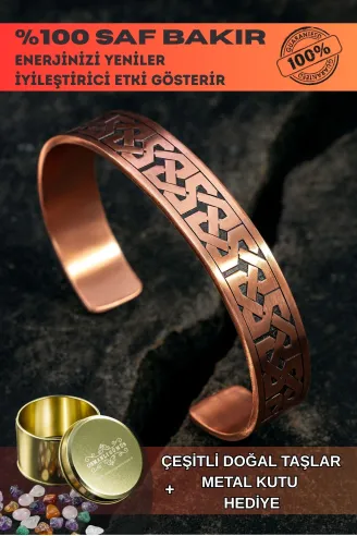 Kadın Erkek Saf Bakır Bileklik Kalın Zevahir Model Metal Kutu Doğal Taşlar Bakır Kelepçe Bilezik