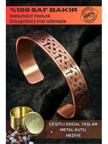 Kadın Erkek Saf Bakır Bileklik Kalın Zevahir Model Metal Kutu Doğal Taşlar Bakır Kelepçe Bilezik