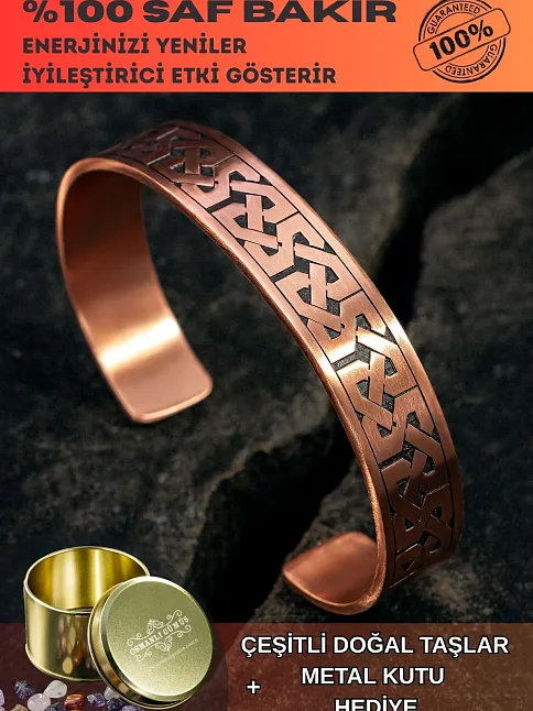 Kadın Erkek Saf Bakır Bileklik Kalın Zevahir Model Metal Kutu Doğal Taşlar Bakır Kelepçe Bilezik