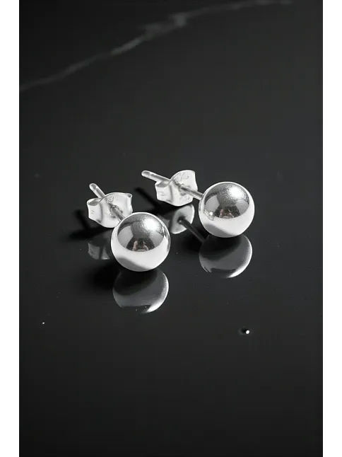 Kadın Gümüş Küpe - 7 mm 925 Ayar Gümüş Top Küpe