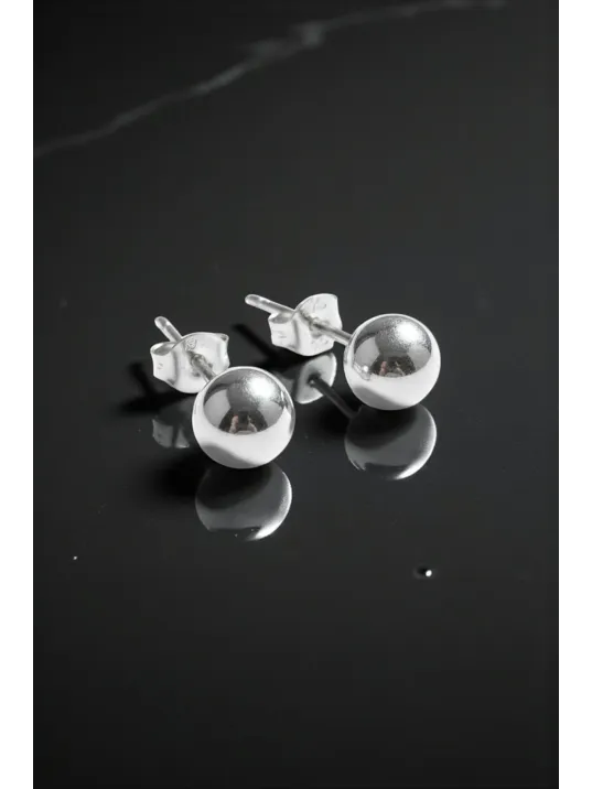 Kadın Gümüş Küpe - 7 mm 925 Ayar Gümüş Top Küpe