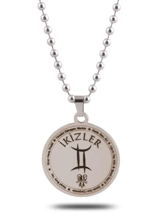 İkizler Burcu Kolye Kadın Erkek Çelik Kolye Top Zincir CKLİKİZLERB-GMS