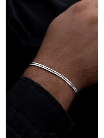 Erkek Gümüş Bileklik - 3.5mm Yassı Beyaz Tilki Kuyruğu Zincir Gümüş Erkek Bileklik