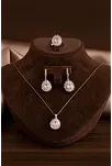 Kadın Gümüş Set - Damla Model Zirkon Taşlı Baget Süslemeli Rodyumlu Kadın Set