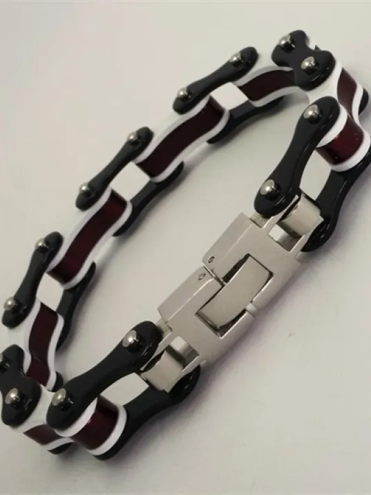 Bisiklet Motosiklet Zinciri Erkek Bayan Çelik Bileklik Siyah Beyaz Bordo