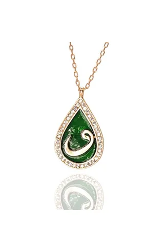 Zirkon Taşlı Damla Model Rose Renk Vav Harfi Gümüş Kolye